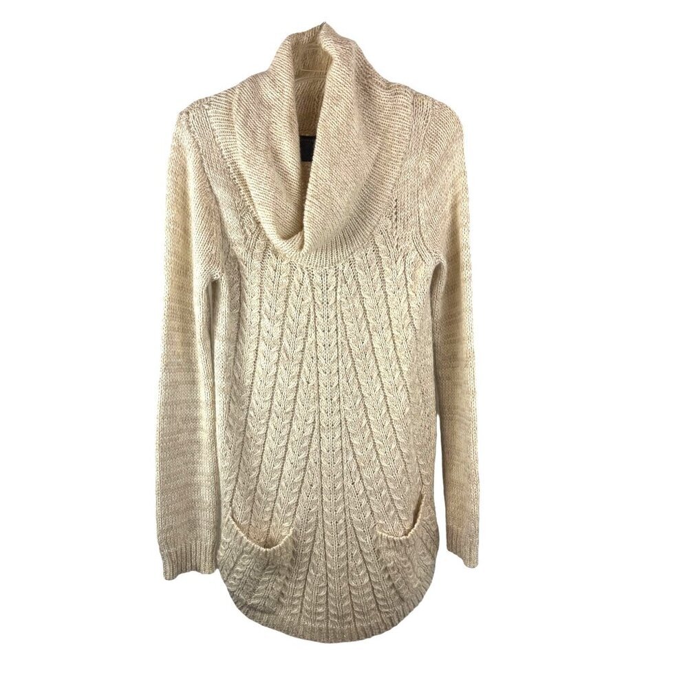 Anthropologie Guinivere Cowlneck Wool Blend Sweater w/ Pockets Cream NWT Sz S